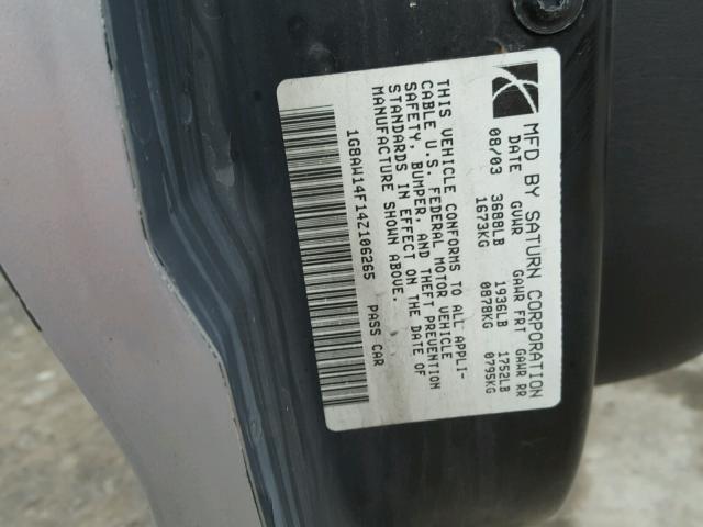 1G8AW14F14Z106265 - 2004 SATURN ION LEVEL SILVER photo 10