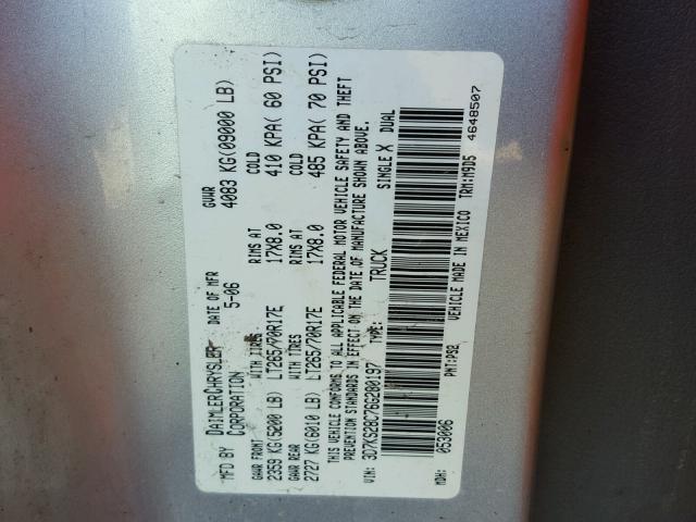 3D7KS28C76G280197 - 2006 DODGE RAM 2500 S SILVER photo 10