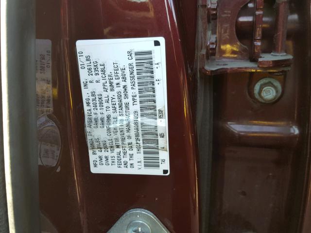 1HGCP2F80AA081029 - 2010 HONDA ACCORD EXL BURGUNDY photo 10