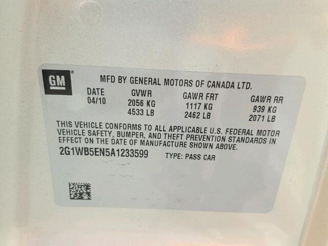 2G1WB5EN5A1233599 - 2010 CHEVROLET IMPALA LT TAN photo 10