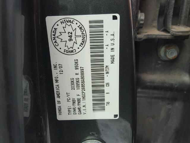 1HGCP26858A808997 - 2008 HONDA ACCORD EXL GRAY photo 10