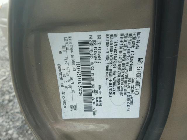 1FAFP58275A153734 - 2005 FORD TAURUS SE GOLD photo 10