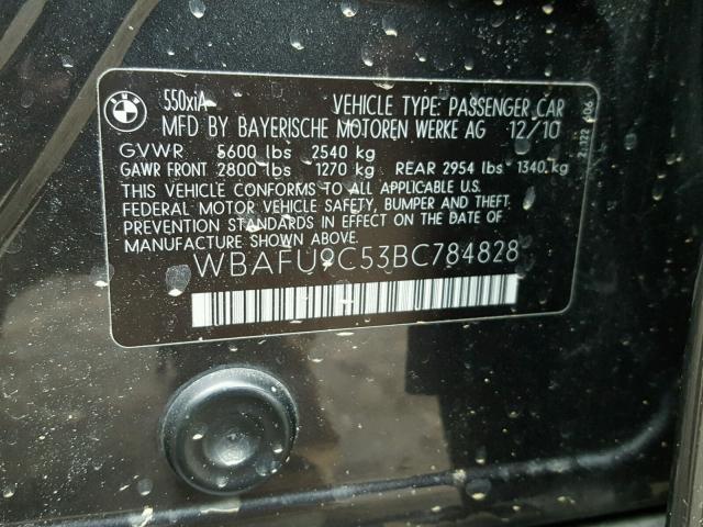 WBAFU9C53BC784828 - 2011 BMW 550 XI CHARCOAL photo 10