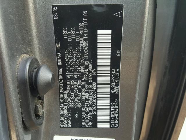 5TDZA23C15S374899 - 2005 TOYOTA SIENNA CE GRAY photo 10