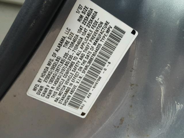 5FNRL38887B044205 - 2007 HONDA ODYSSEY TO SILVER photo 10