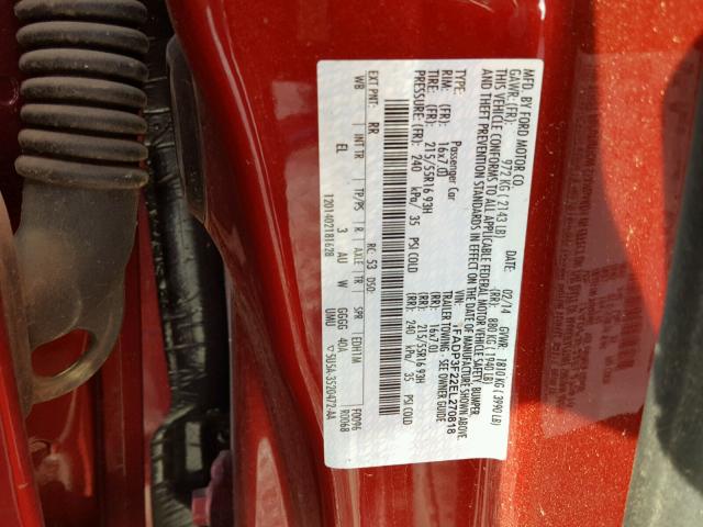 1FADP3F22EL270818 - 2014 FORD FOCUS SE RED photo 10