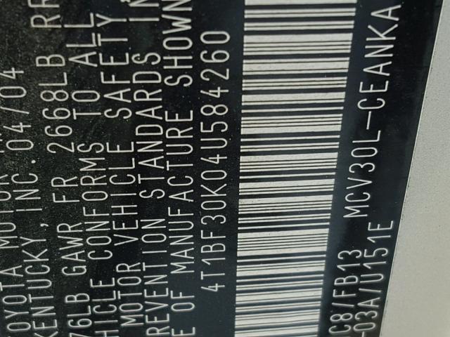 4T1BF30K04U584260 - 2004 TOYOTA CAMRY LE SILVER photo 10