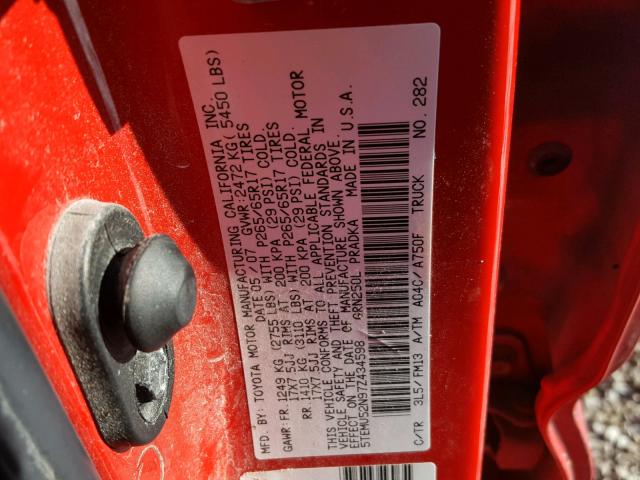 5TEMU52N97Z434598 - 2007 TOYOTA TACOMA DOU RED photo 10