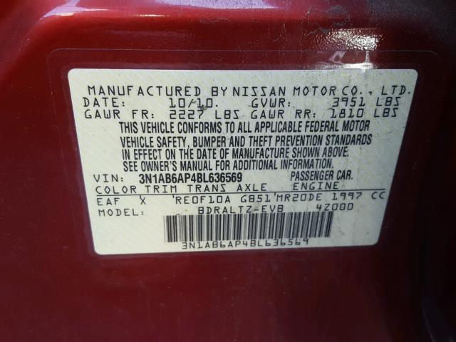 3N1AB6AP4BL636569 - 2011 NISSAN SENTRA 2.0 MAROON photo 10