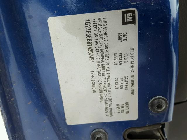 1G2ZF58B874252451 - 2007 PONTIAC G6 VALUE L BLUE photo 10