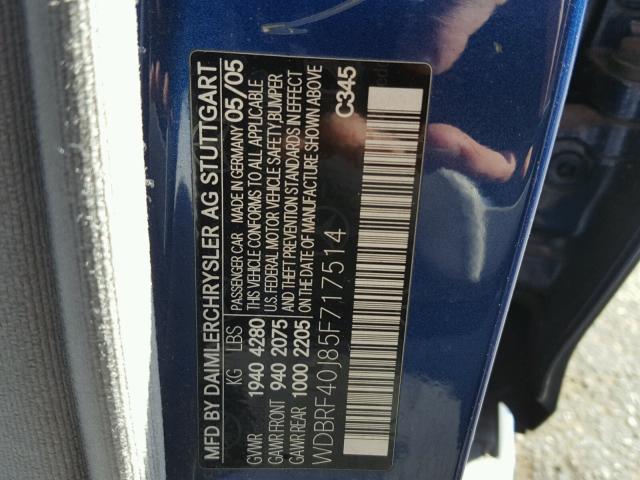 WDBRF40J85F717514 - 2005 MERCEDES-BENZ C 230K SPO BLUE photo 10