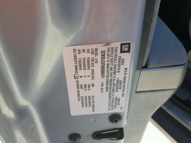 2CNDL63F966080471 - 2006 CHEVROLET EQUINOX LT SILVER photo 10