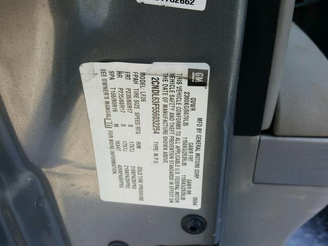 2CNDL63F556032254 - 2005 CHEVROLET EQUINOX LT GRAY photo 10