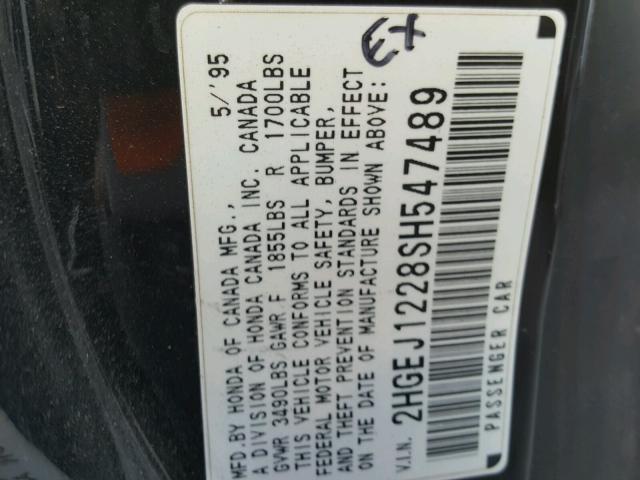 2HGEJ1228SH547489 - 1995 HONDA CIVIC EX შავი ფოტო 10