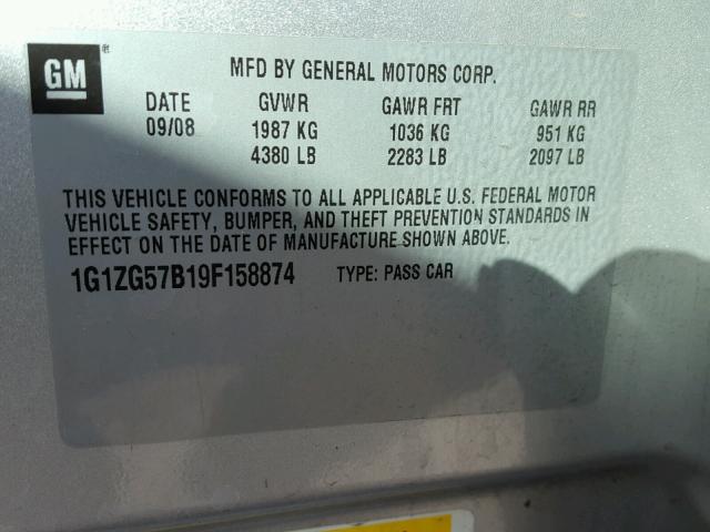 1G1ZG57B19F158874 - 2009 CHEVROLET MALIBU LS 灰色 照片 10