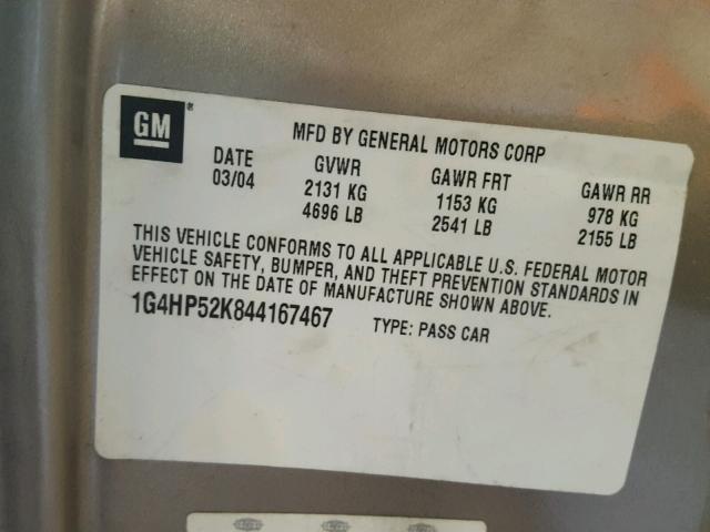 1G4HP52K844167467 - 2004 BUICK LESABRE CU GOLD photo 10