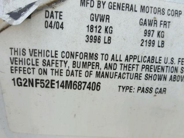 1G2NF52E14M687406 - 2004 PONTIAC GRAND AM S WHITE photo 10