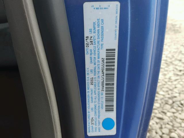 3VWBB61C6WM011182 - 1998 VOLKSWAGEN NEW BEETLE 蓝色 照片 10