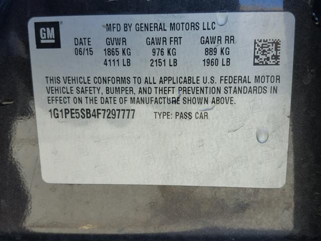 1G1PE5SB4F7297777 - 2015 CHEVROLET CRUZE LT CHARCOAL photo 10