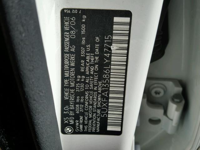 5UXFA13586LY47715 - 2006 BMW X5 3.0I WHITE photo 10