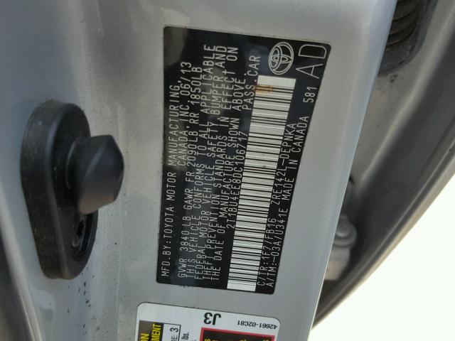 2T1BU4EE8DC106717 - 2013 TOYOTA COROLLA BA SILVER photo 10