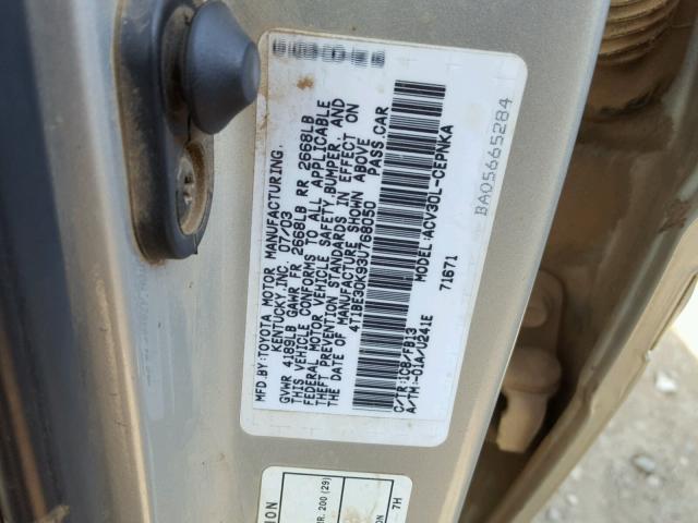 4T1BE30K93U768050 - 2003 TOYOTA CAMRY LE SILVER photo 10