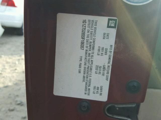 1G1ZT52855F106357 - 2005 CHEVROLET MALIBU LS RED photo 10