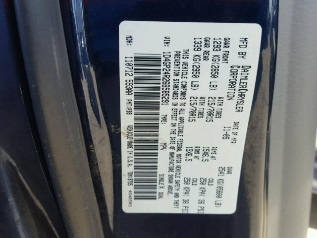 1D4GP24R26B585291 - 2006 DODGE GRAND CARA BLUE photo 10