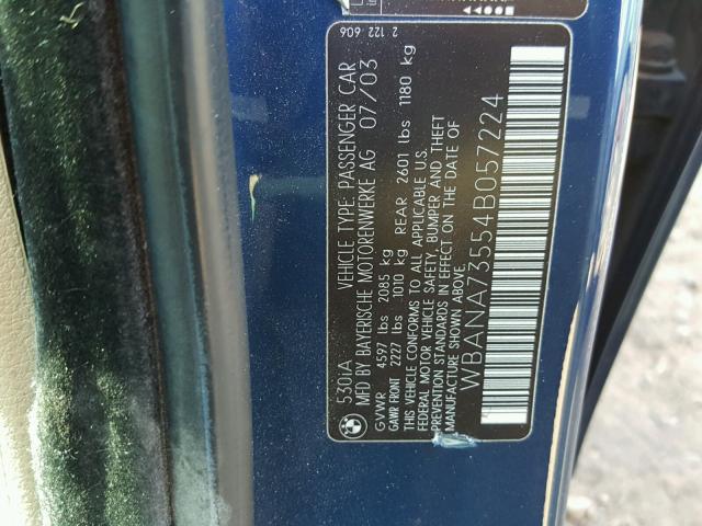 WBANA73554B057224 - 2004 BMW 530 I BLUE photo 10