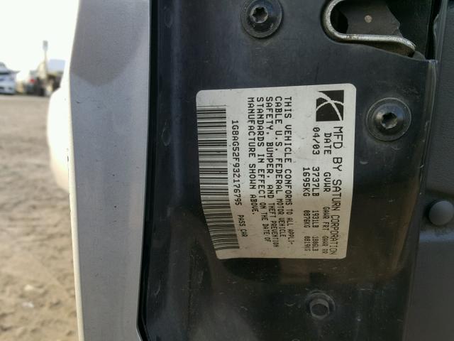 1G8AG52F93Z176795 - 2003 SATURN ION LEVEL SILVER photo 10