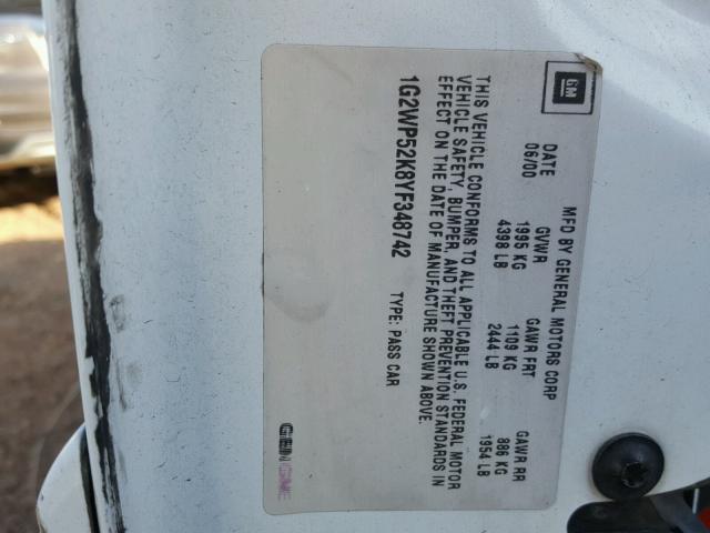 1G2WP52K8YF348742 - 2000 PONTIAC GRAND PRIX WHITE photo 10