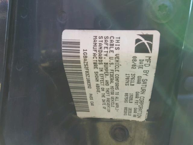1G8AZ52F03Z100392 - 2003 SATURN ION LEVEL BLACK photo 10