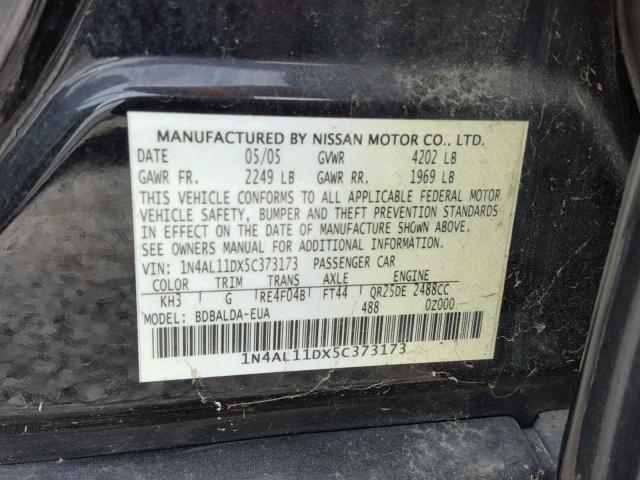 1N4AL11DX5C373173 - 2005 NISSAN ALTIMA S BLACK photo 10