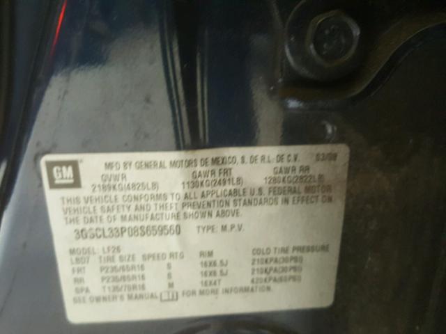 3GSCL33P08S659560 - 2008 SATURN VUE XE BLUE photo 10