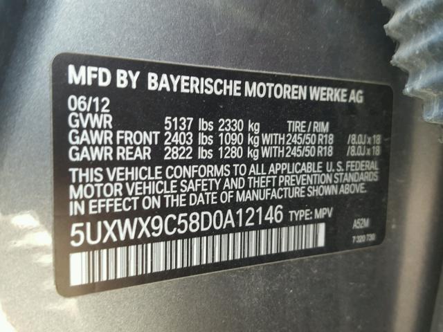 5UXWX9C58D0A12146 - 2013 BMW X3 XDRIVE2 Коричневый фото 10