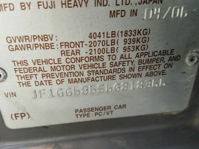 JF1GG68656G818366 - 2006 SUBARU IMPREZA OU GRAY photo 10