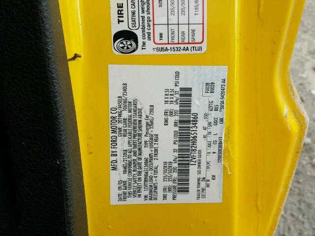 1ZVFT82H065134860 - 2006 FORD MUSTANG YELLOW photo 10