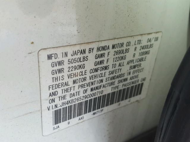 JH4KB26529C000710 - 2009 ACURA RL თეთრი ფოტო 10
