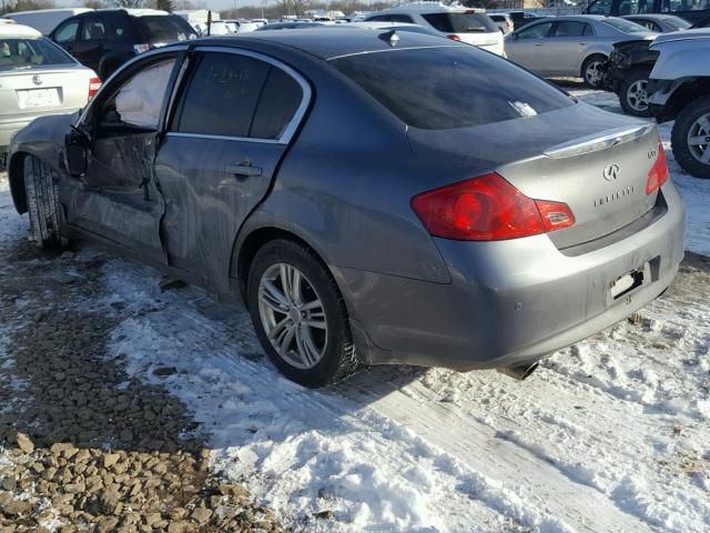 JN1CV6AR0DM750188 - 2013 INFINITI G37 GRAY photo 3