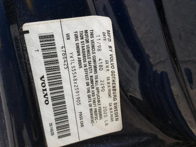 YV1LS55A8X2591905 - 1999 VOLVO S70 BLUE photo 10