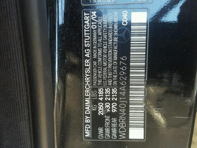 WDBRN40J14A629676 - 2004 MERCEDES-BENZ C 230K SPO BLACK photo 10