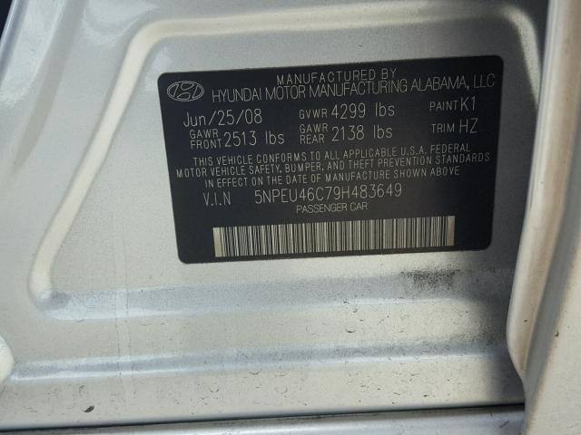 5NPEU46C79H483649 - 2009 HYUNDAI SONATA SE SILVER photo 10