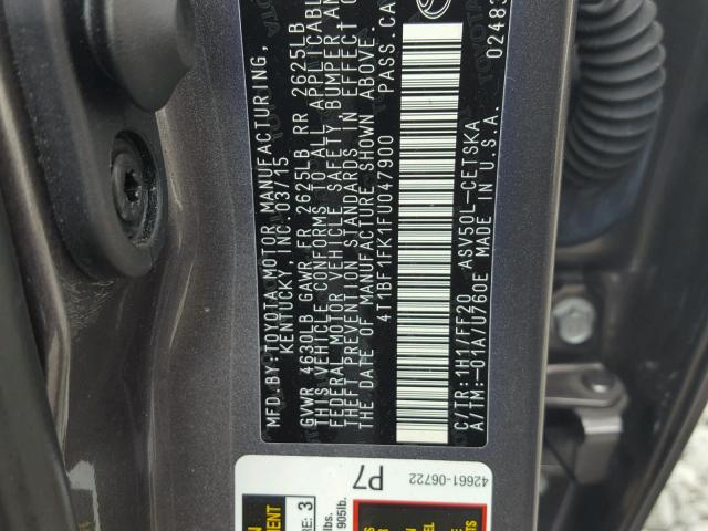 4T1BF1FK1FU047900 - 2015 TOYOTA CAMRY LE CHARCOAL photo 10