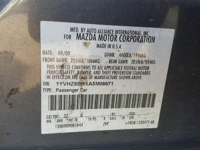 1YVHZ8BHXA5M08871 - 2010 MAZDA 6 I Boz foto 10