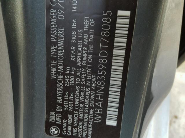 WBAHN83598DT78085 - 2008 BMW 750 LI GRAY photo 10