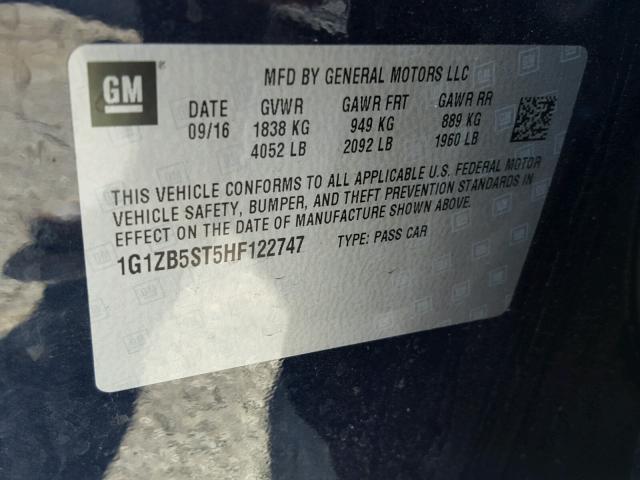 1G1ZB5ST5HF122747 - 2017 CHEVROLET MALIBU LS GRAY photo 10