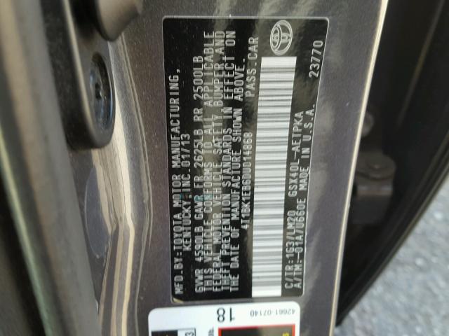 4T1BK1EB6DU014868 - 2013 TOYOTA AVALON BAS GRAY photo 10