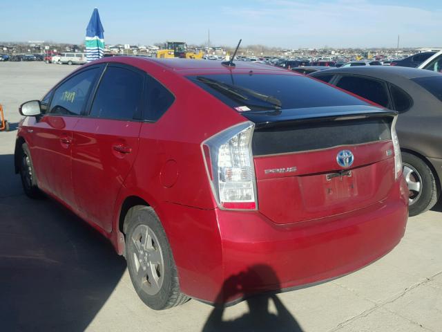 JTDKN3DUXA0041259 - 2010 TOYOTA PRIUS RED photo 3