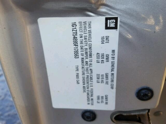 1G1ZT54895F178563 - 2005 CHEVROLET MALIBU LS SILVER photo 10