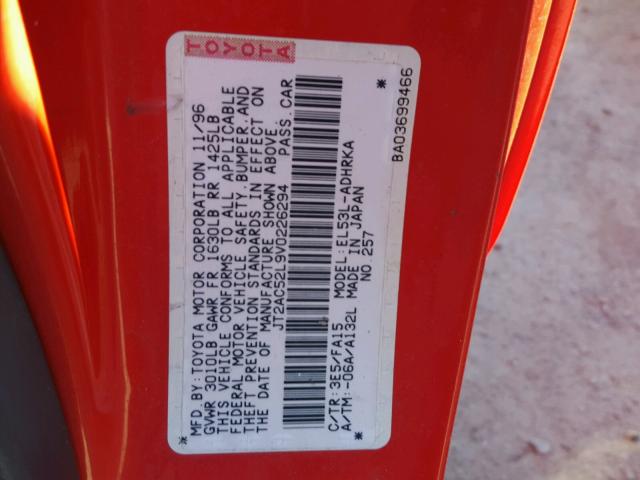 JT2AC52L9V0226294 - 1997 TOYOTA TERCEL CE RED photo 10